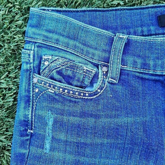 White house Black market womens size 00R distressed embellished blue den… - Picture 2 of 9